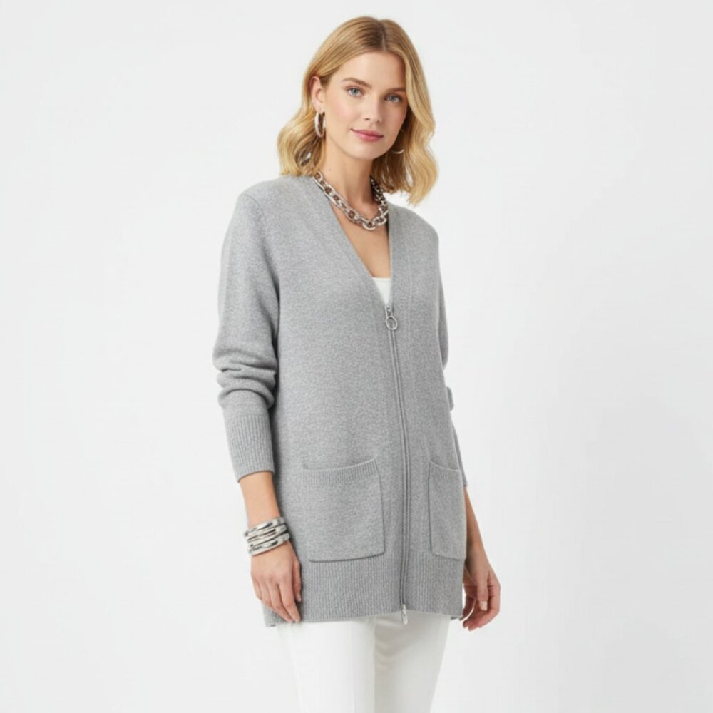 Magaschoni Gray Long Sleeve Zip Cardigan Sweater S‎